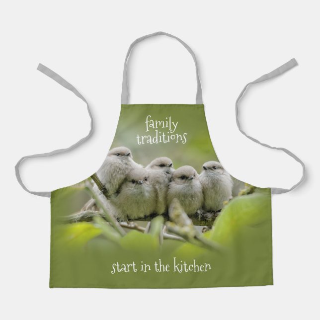 Heartwarming Cute Bushtits Songbirds Family Photo Apron (Front)