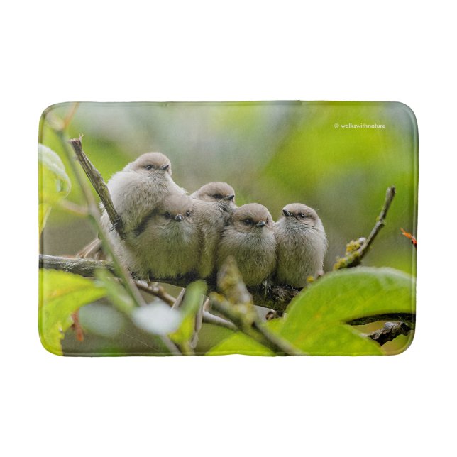 Heartwarming Cute Bushtits Songbirds Family Photo Bath Mat (Front)