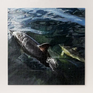Heartwarming Dolphin Family Mother and Calf Ocean  Jigsaw Puzzle