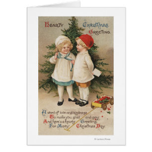 Hearty Christmas GreetingKids by a Tree
