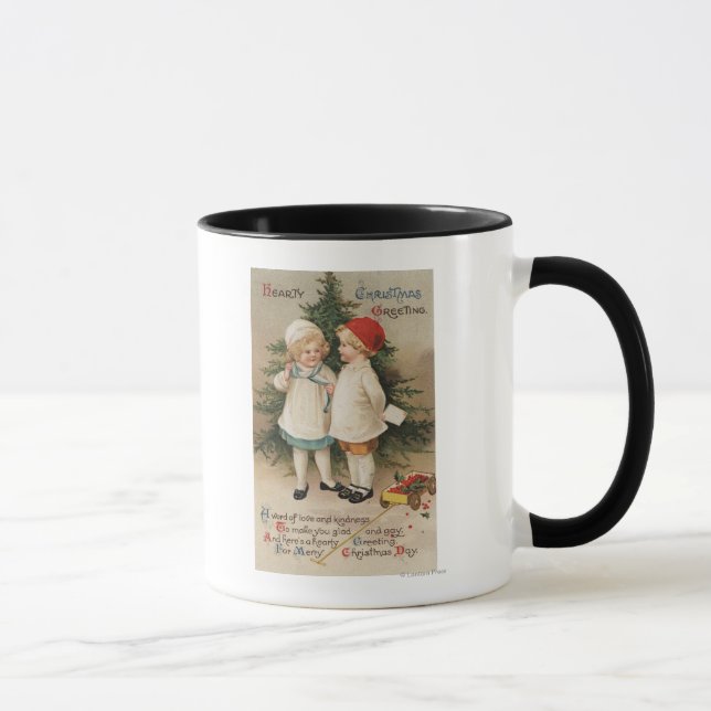 Hearty Christmas GreetingKids by a Tree Mug (Right)