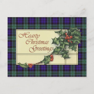 Hearty Christmas Greetings, Graham Tartan Holiday Postcard