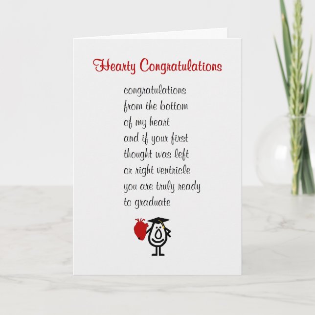 Hearty Congratulations - a funny Med Sch grad poem Card (Front)