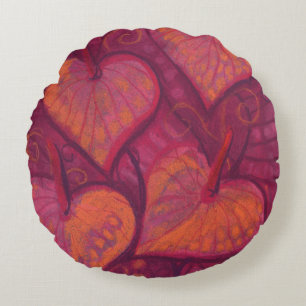 Hearty Flowers, floral hearts, pink, red & orange Round Cushion