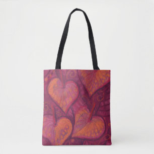 Hearty Flowers, floral hearts, pink, red & orange Tote Bag