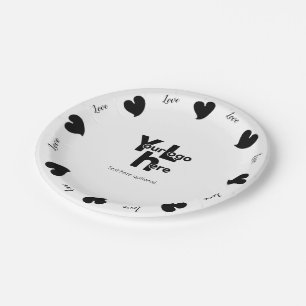 Hearty Hearts Black - Custom Text and Logo Paper Plate