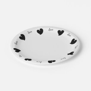Hearty Hearts Black - Custom Text Paper Plate