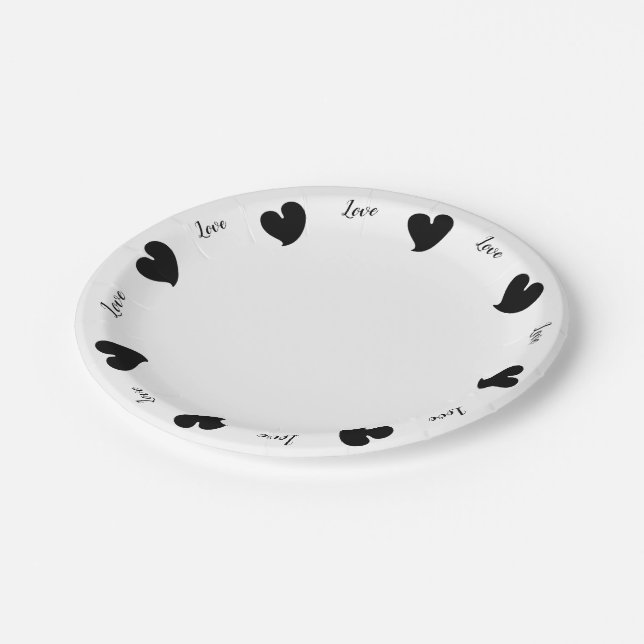 Hearty Hearts Black - Custom Text Paper Plate (Angled)