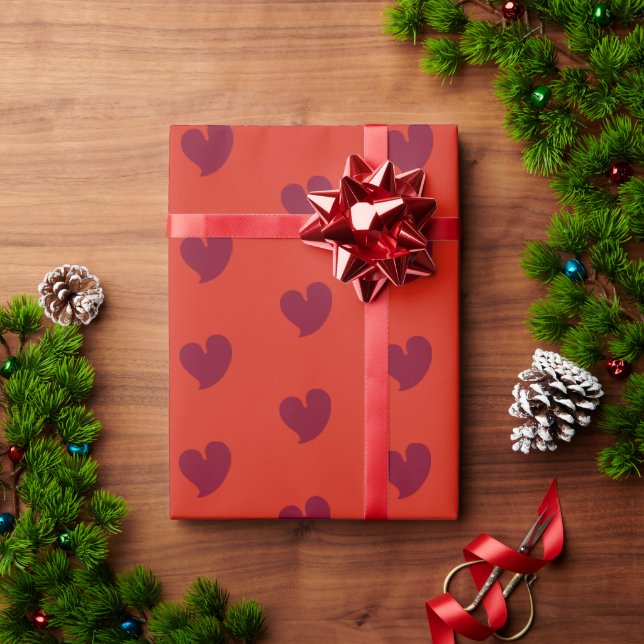 Hearty Hearts - Burgundy and Red - Wrapping Paper (Holiday Gift)