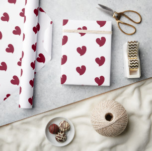 Hearty Hearts - Burgundy and White - Wrapping Paper