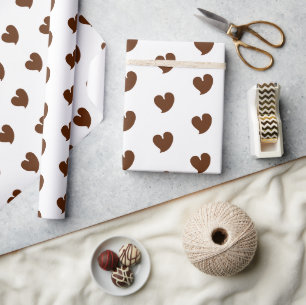 Hearty Hearts - Dark Brown and White - Wrapping Paper