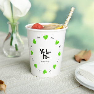 Hearty Hearts Green - Custom Text and Logo Paper Cups