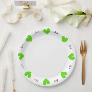 Hearty Hearts Green - Custom Text Paper Plates
