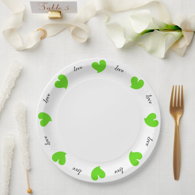 Hearty Hearts Green - Custom Text Paper Plates (Wedding)