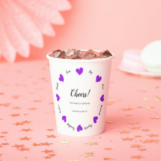 Hearty Hearts Purple - Custom Text Center Paper Cups