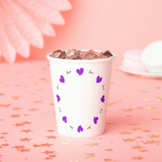 Hearty Hearts Purple - Custom Text Paper Plates Paper Cups