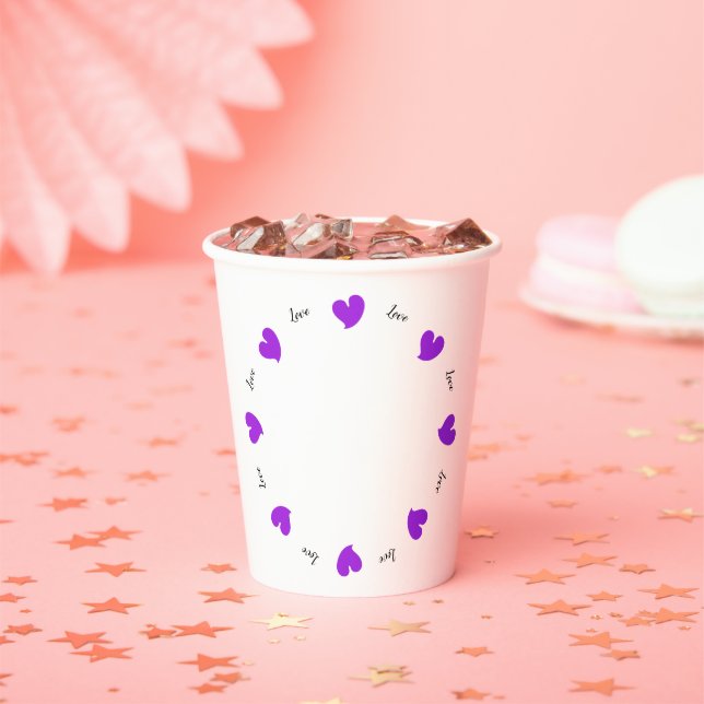 Hearty Hearts Purple - Custom Text Paper Plates Paper Cups (Insitu)