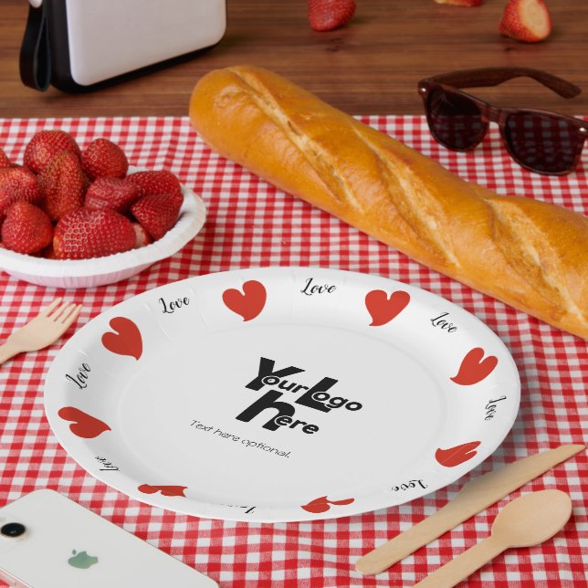 Hearty Hearts Red - Custom Text and Logo Paper Plate (Picnic)