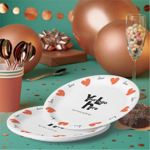 Hearty Hearts Sunset Orange - Custom Text and Logo Paper Plate