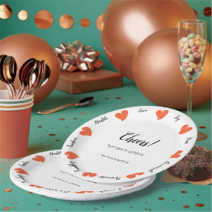 Hearty Hearts Sunset Orange - Custom Text Center Paper Plate