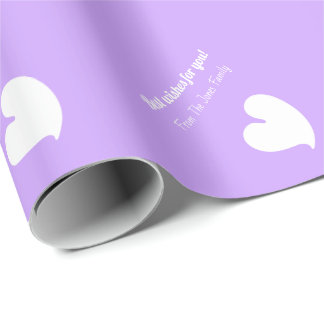 Hearty Hearts White and Lilac Custom Text - Wrapping Paper