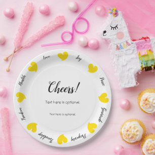 Hearty Hearts Yellow - Custom Text Centre Paper Plate
