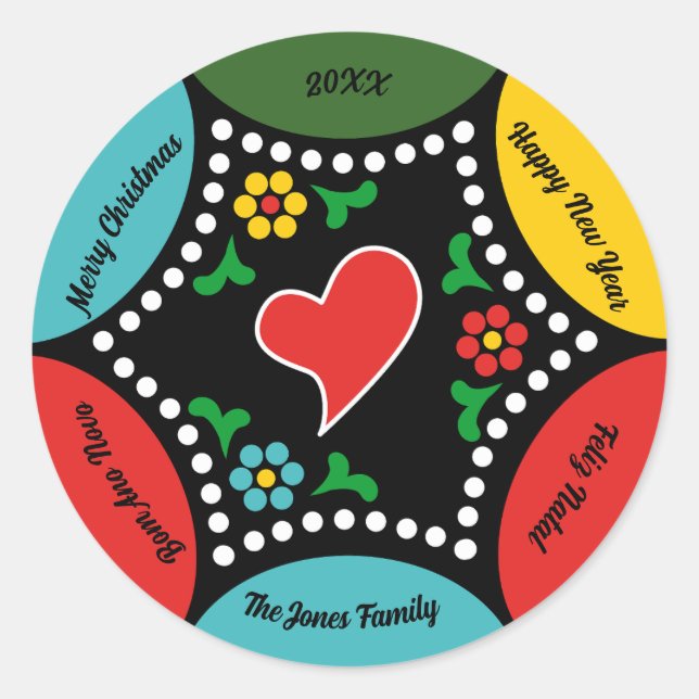 Hearty Portuguese Christmas Party and Gifts Classic Round Sticker (Front)