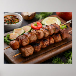 Hearty Shish Kebab with Grilled Meat and Veggies Poster