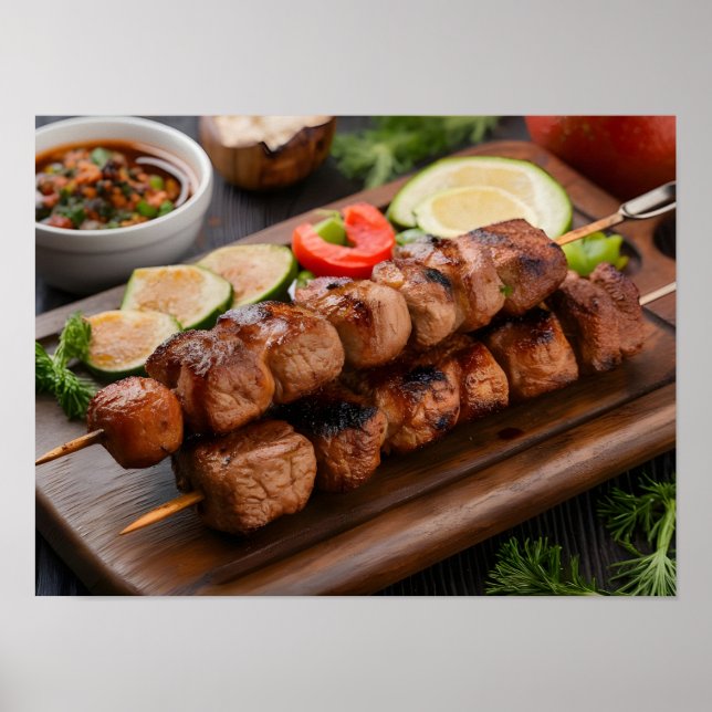 Hearty Shish Kebab with Grilled Meat and Veggies Poster (Front)