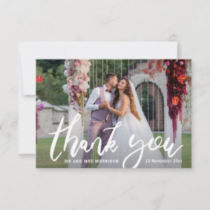 Hearty thank you brush script wedding photo card