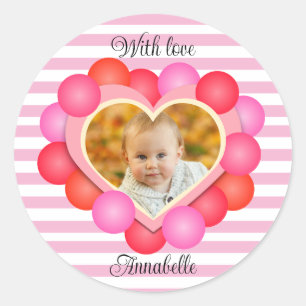 Hearty Valentine Photo Frame  Classic Round Sticke Classic Round Sticker