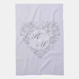 HeartyChic Lavender linen Damask heart Tea Towel