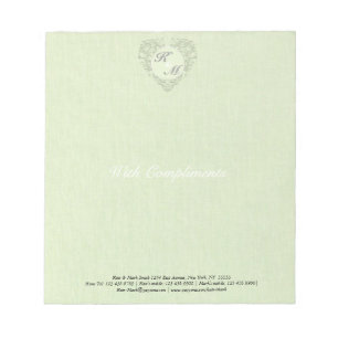 HeartyChic Lime Green linen Damask Heart Notepad