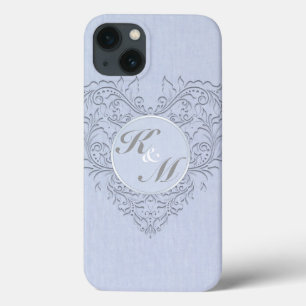 HeartyChic Sky Blue Linen Damask Heart iPhone 13 Case