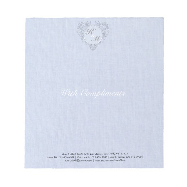 HeartyChic SkyBlue Linen Damask heart Notepad (Front)
