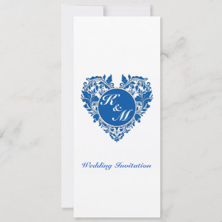 HeartyParty Blue And White Damask Heart Invitation