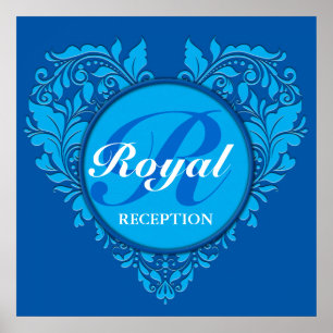 HeartyParty Cobalt Blue And Turquoise Damask Heart Poster