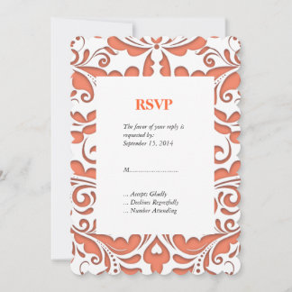 HeartyParty Coral And White Damask Heart Invitation