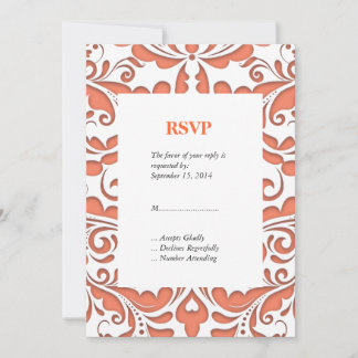 HeartyParty Coral And White Damask Heart Invitation