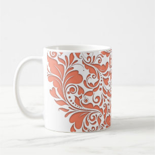 HeartyParty Coral & White Damask Heart Coffee Mug