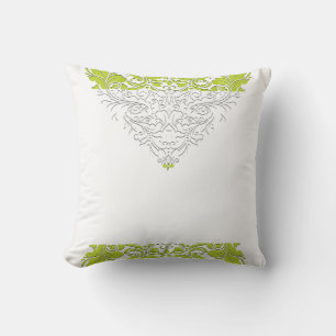 HeartyParty Lime Green And White Damask Heart Cushion