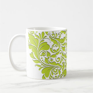 HeartyParty Lime Green & White Damask Heart Coffee Mug