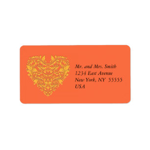 HeartyParty Orange and Yellow Damask Heart Label