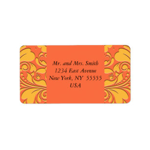 HeartyParty Orange and Yellow Damask Heart Label
