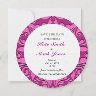 HeartyParty Pink And Cherry Damask Heart Save The Date