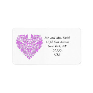 HeartyParty Pink And White Damask Heart Label