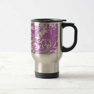 HeartyParty Pink And White Damask Heart Travel Mug