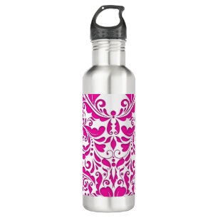 HeartyParty Pink Magenta And White Damask Heart 710 Ml Water Bottle