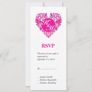 HeartyParty Pink Magenta And White Damask Heart Invitation