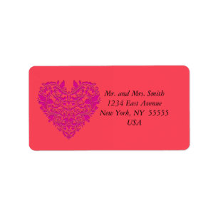 HeartyParty Raspberry and Magenta Damask Heart Label